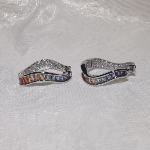 Colorful CZ hoop earrings with white CZ innner